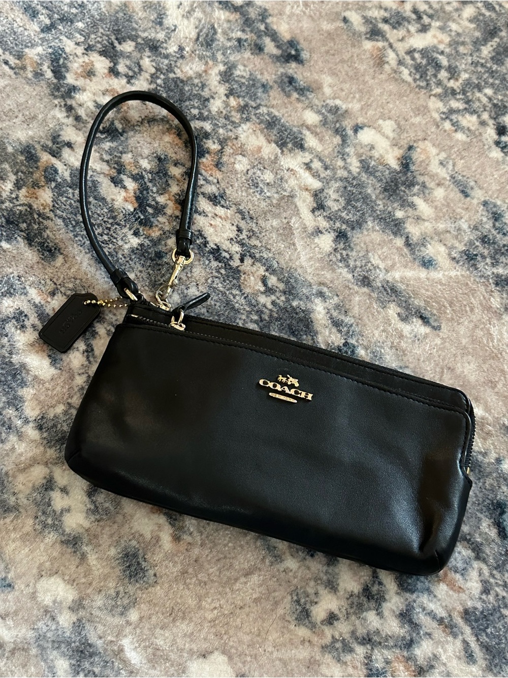 Coach Black Leather Wristlet with Gold Hardware